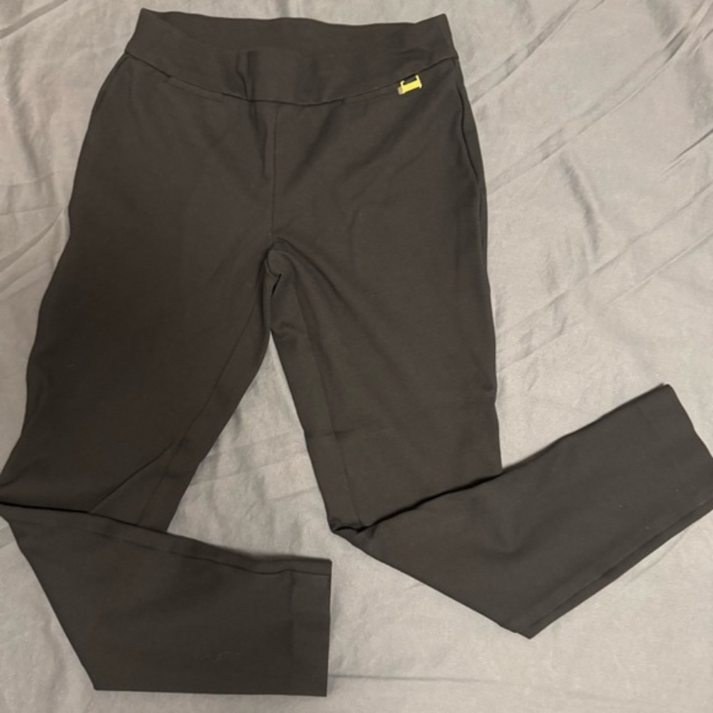 Anne Klein Women Black Dress Pants 8 Pull-On Stretch Trousers Gold Color‎ logo